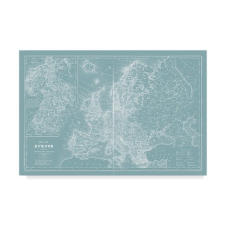 Mitchell 'Map Of Europe On Aqua' Canvas Art,12x19